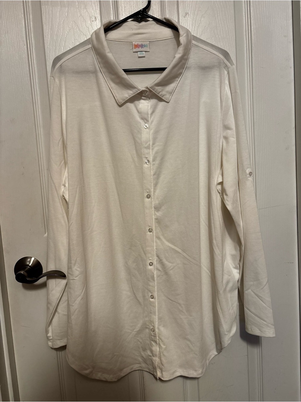 Lularoe Like New 2XL Valentina Button Long Sleeve Solid White